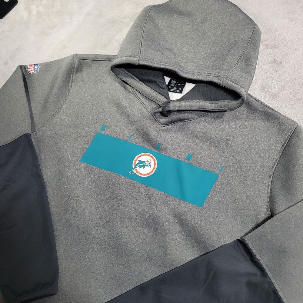 Nike On Field Miami Dolphins Sweatshirt Mens 2XL Gray Aqua NFL Football Hoodie